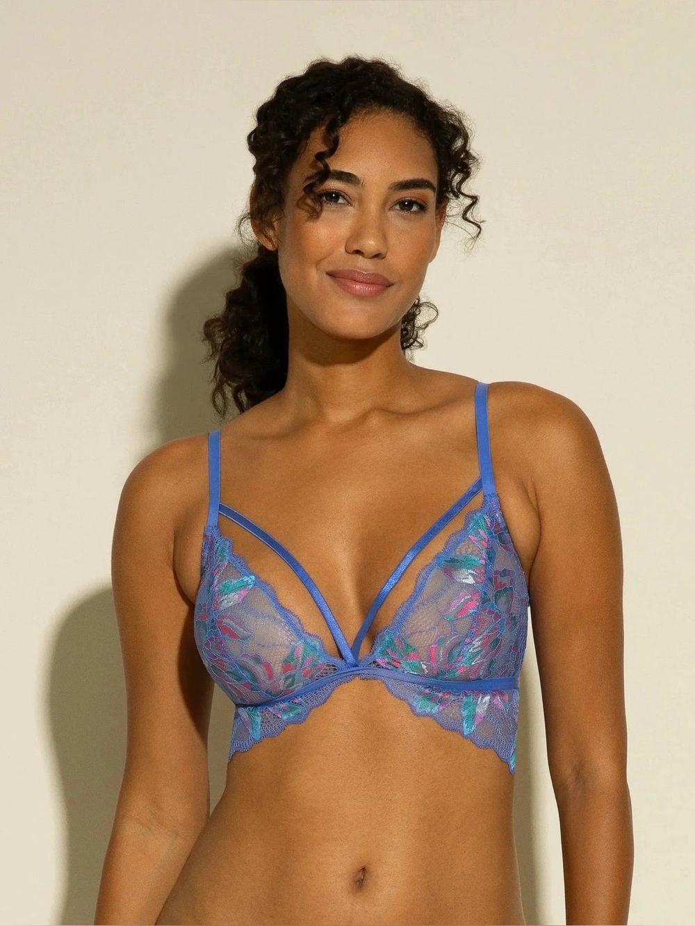 Cosabella Paradiso Triangle Bralette in Periwinkle Floral Lace